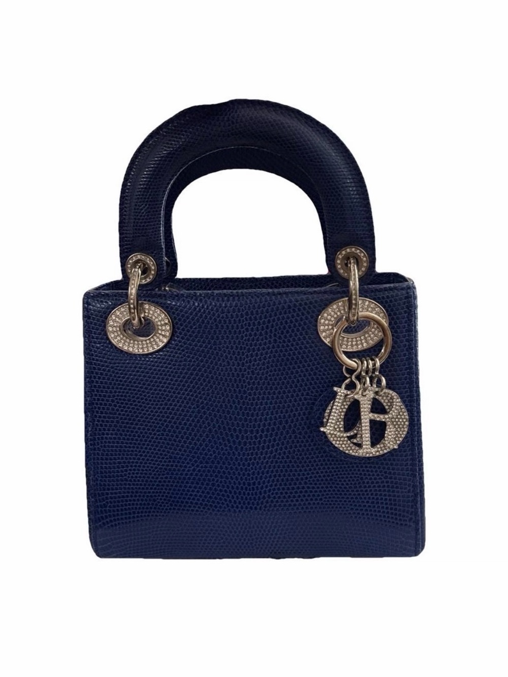 Dior Navy Lizard Mini Top Handle Bag